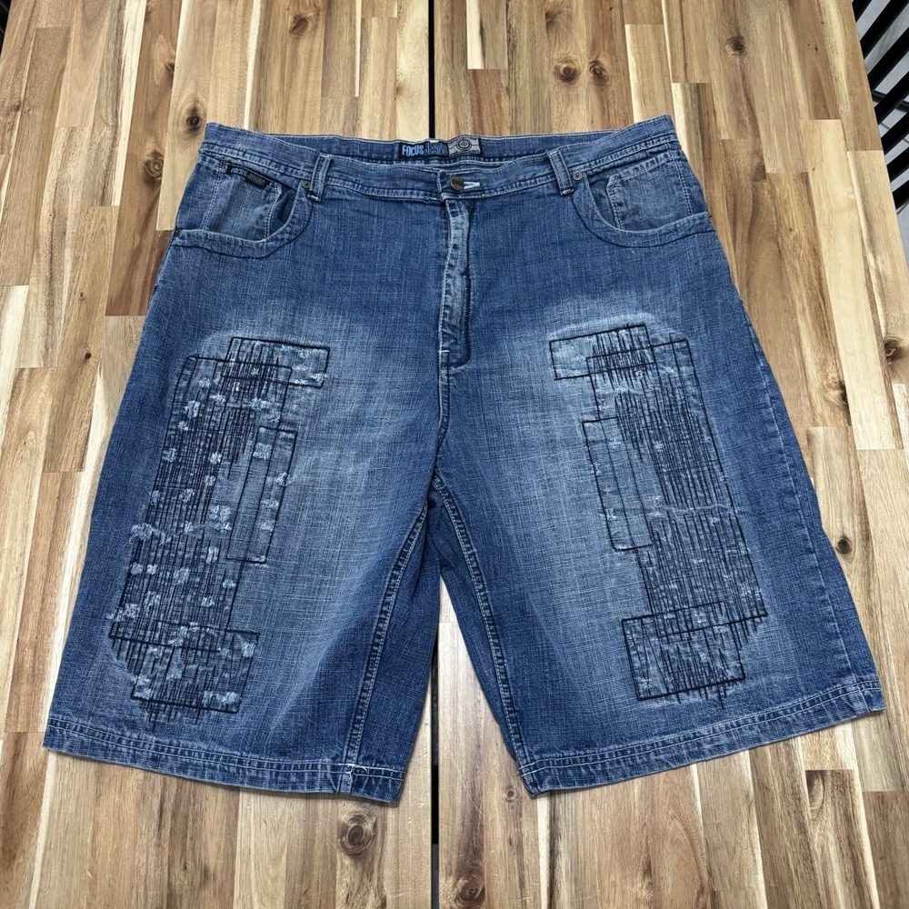 Vintage Focus Jeans Shorts Mens 40 Blue Denim Baggy Hip Hop Skater Grunge Y2K
